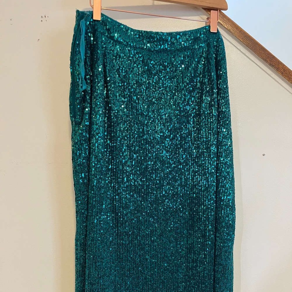 Anthropologie Elegant Teal Sequin Skirt